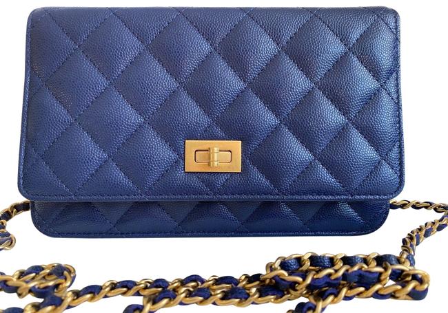 Chanel on Chain Caviar Small Woc Wallet Brass Ghw Blue Leather Cross Body Bag 