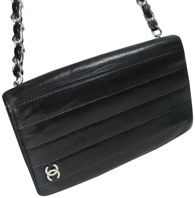 Chanel on Chain Long Cc Logo Wallet Black Lambskin Leather Cross Body Bag 