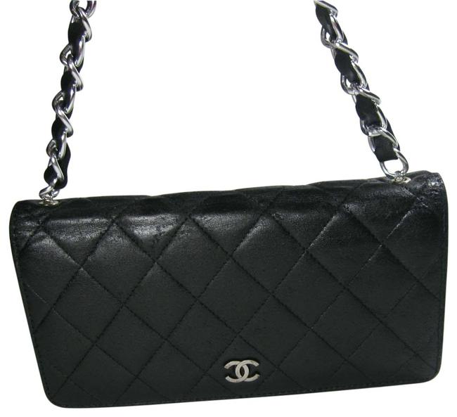 Chanel on Chain Long Full Flap Wallet Black Lambskin Leather Cross Body Bag 