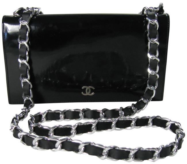 Chanel on Chain Long Wallet Cc Logo Black Patent Leather Cross Body Bag 