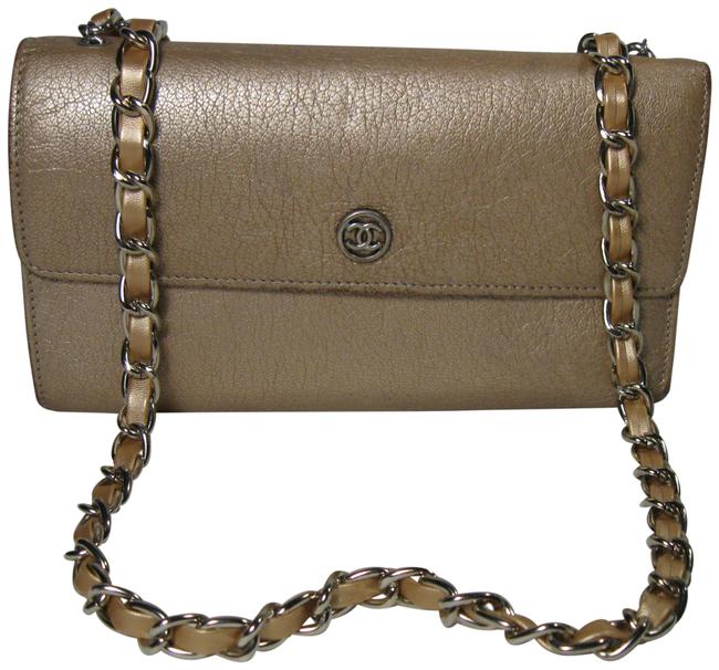 Chanel on Chain Long Wallet Cc Logo Gold Lambskin Leather Cross Body Bag 