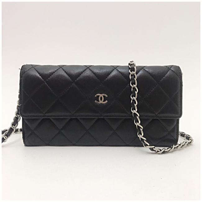 Chanel on Classic Flap Wallet with Chain Added Black Leather Cross Body Bag 