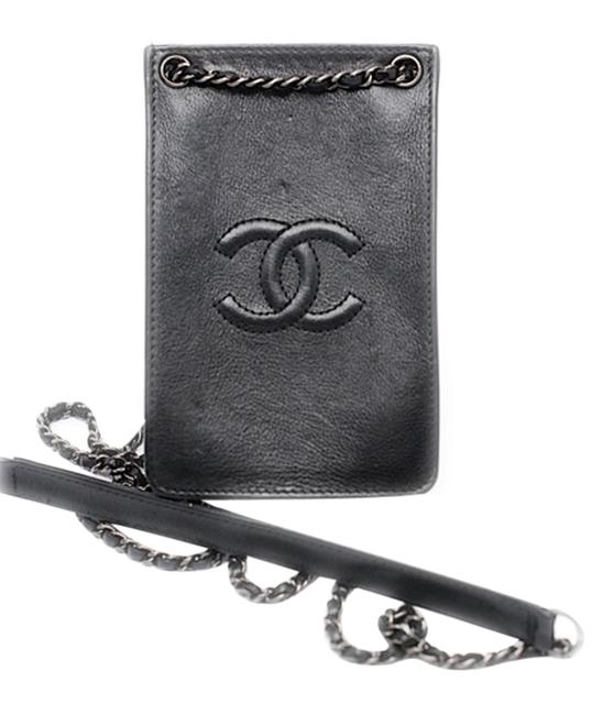 Chanel Open Wallet Handbag Iphone Case Black Leather Cross Body Bag 