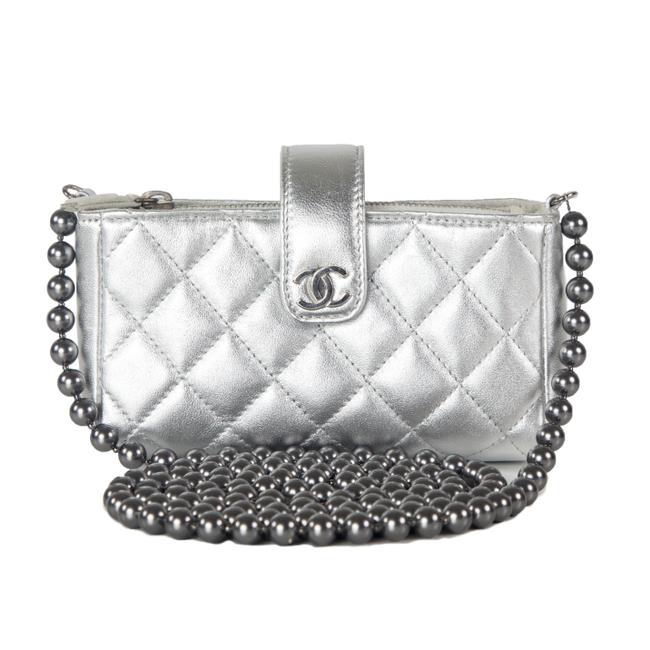 Chanel Shoulder Pearl Ocase Cc Case Silver Leather Cross Body Bag 