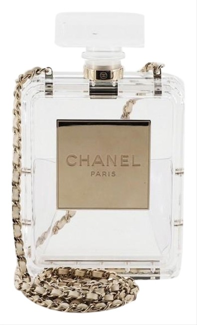 Chanel Perfume Bottle Minaudiere Clear Plexiglass Cross Body Bag 