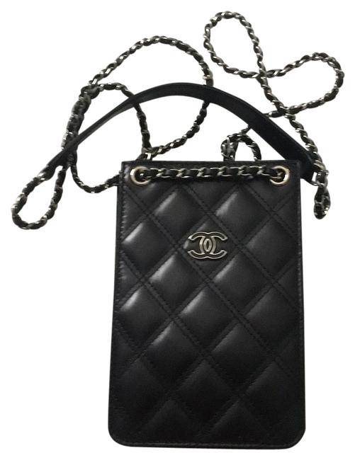 Chanel Phone Holder Black Quilted Leather Cross Body Bag 