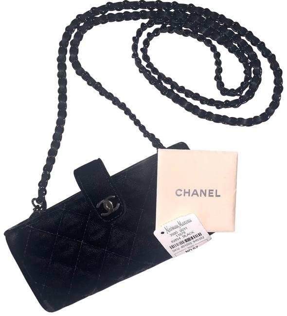 Chanel Phone Holder Black Velvet Cross Body Bag 