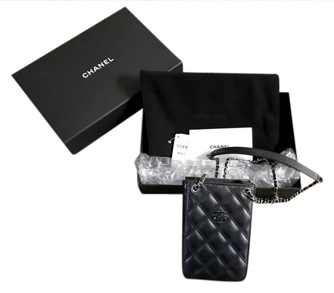 Chanel Phone Holder Charcoal Grey Leather Cross Body Bag 