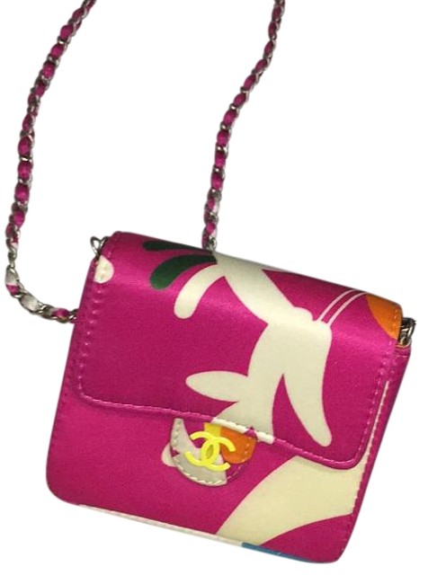 Chanel Pink Orange Yellow Blue Satin Cross Body Bag 