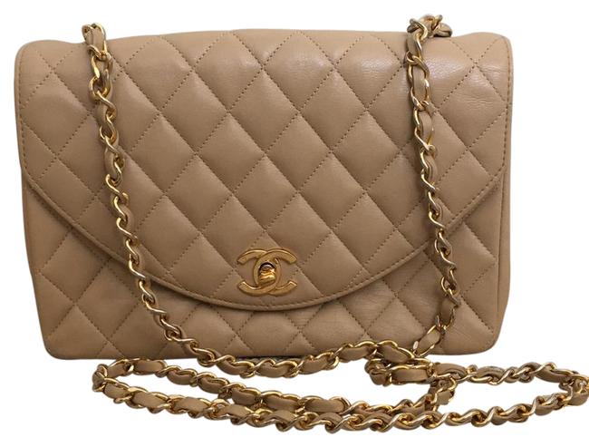 Chanel Quilted Beige Lambskin Leather Cross Body Bag 