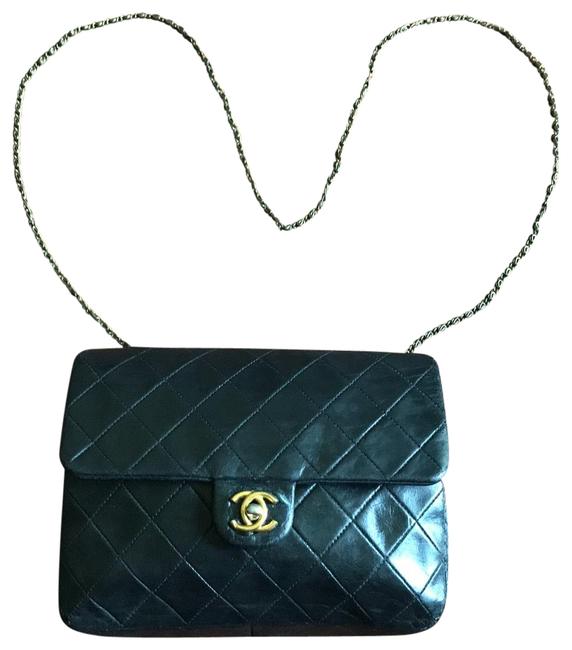 Chanel Quilted Black Lambskin Leather Cross Body Bag 