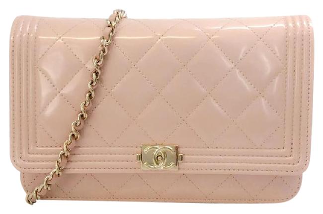 Chanel Quilted Blush Patent Leather Cross Body Bag 