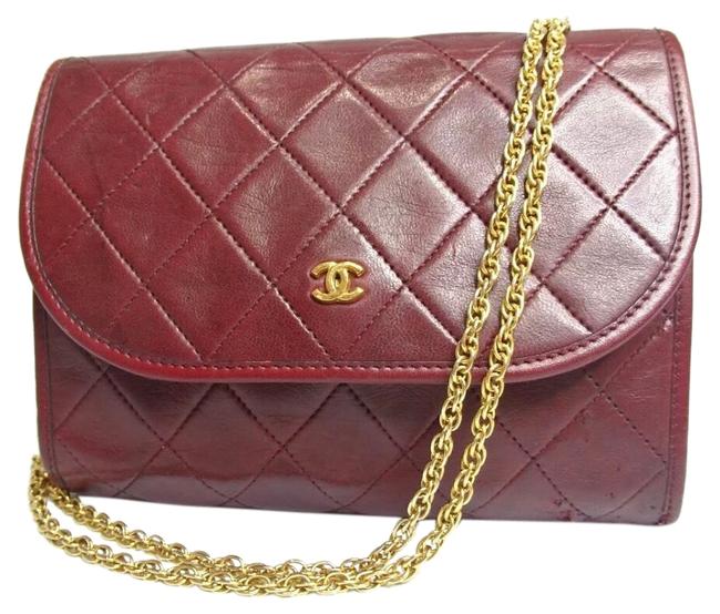 Chanel Quilted Chain Burgundy Lambskin Leather Cross Body Bag 