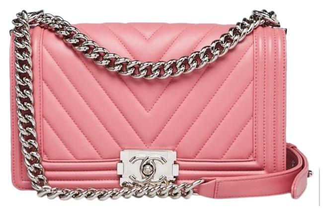 Chanel Quilted Chevron Pink Cross Body Bag 