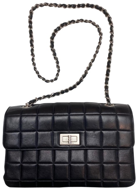 Chanel Quilted Flap Handbag Vintage Black Lambskin Leather Cross Body Bag 