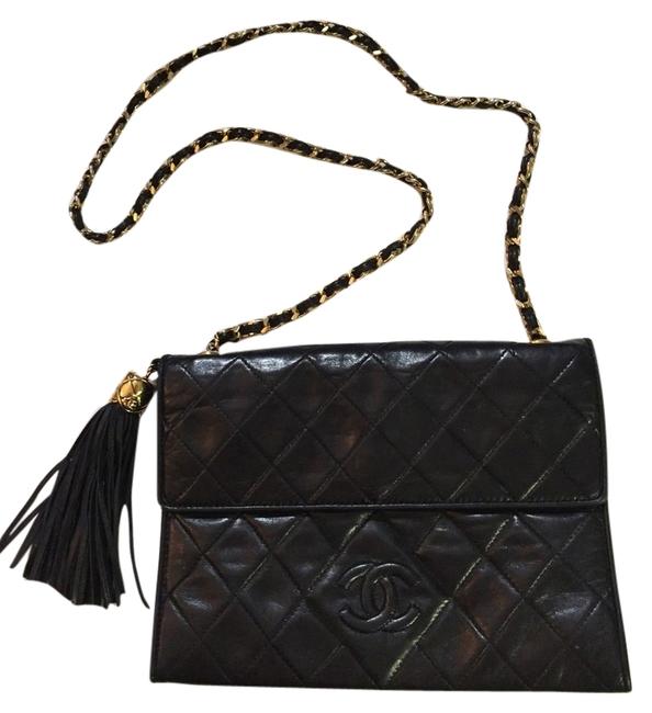 Chanel Quilted Gold Chain Handbag Black Leather Cross Body Bag 
