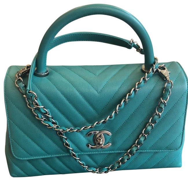 Chanel Quilted Handbag with Strap Green Leather Cross Body Bag 