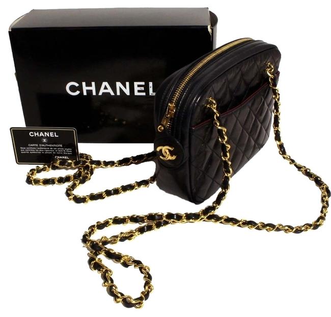 Chanel Quilted Lambskin with Gold Hardware Black Leather Cross Body Bag 
