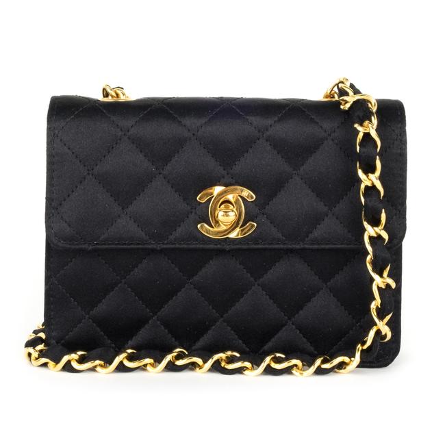 Chanel Mini Quilted Black Satin Cross Body Bag 
