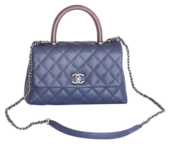Chanel Quilted Mini Coco Lizard Handle Navy Burgundy Caviar Cross Body Bag 