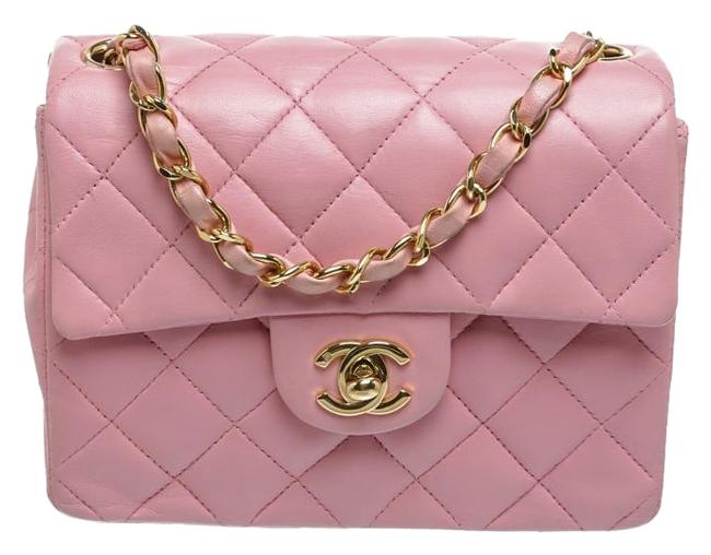 Chanel Quilted Mini Flap Handbag Pink Lambskin Cross Body Bag 