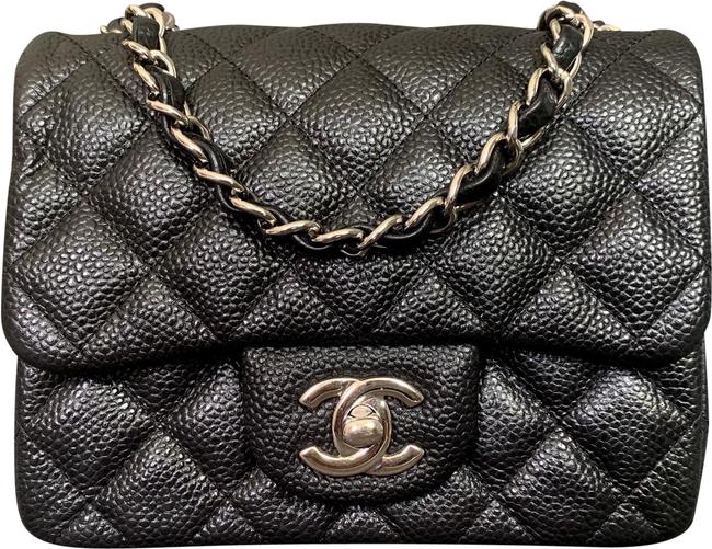 Chanel Quilted Mini Square Flap Black Caviar Leather Cross Body Bag 