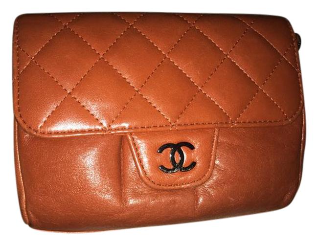 Chanel Quilted Pochette Orange Lambskin Leather Cross Body Bag 