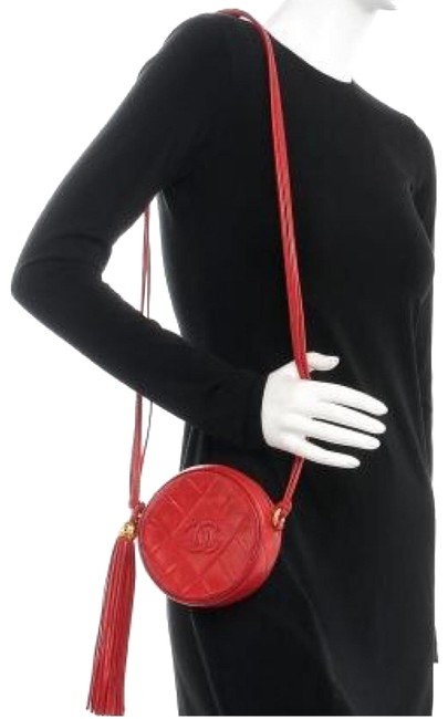 Chanel Quilted Round As Earth Vintage Red Lambskin Leather Cross Body Bag 