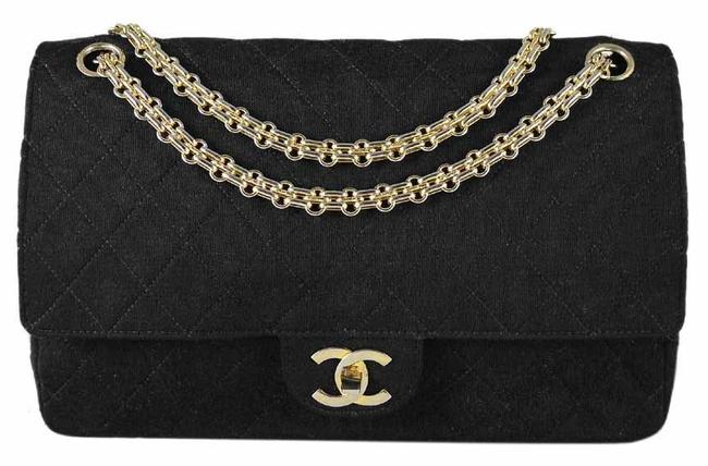 Chanel Shoulder Quilted Black Cotton Cross Body Bag 