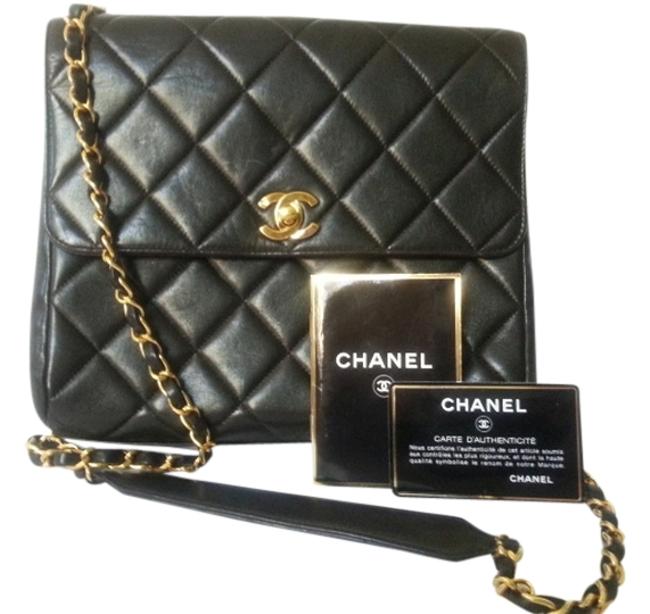 Chanel Quilted Shoulder Black Lambskin Leather Cross Body Bag 