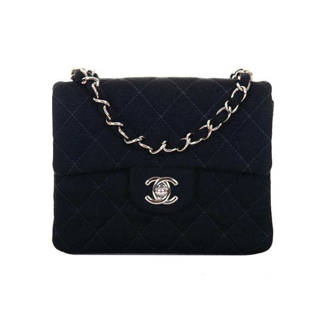 Chanel Quilted Silver Cc Classic Mini Flap Purse Black Wool Cross Body Bag 