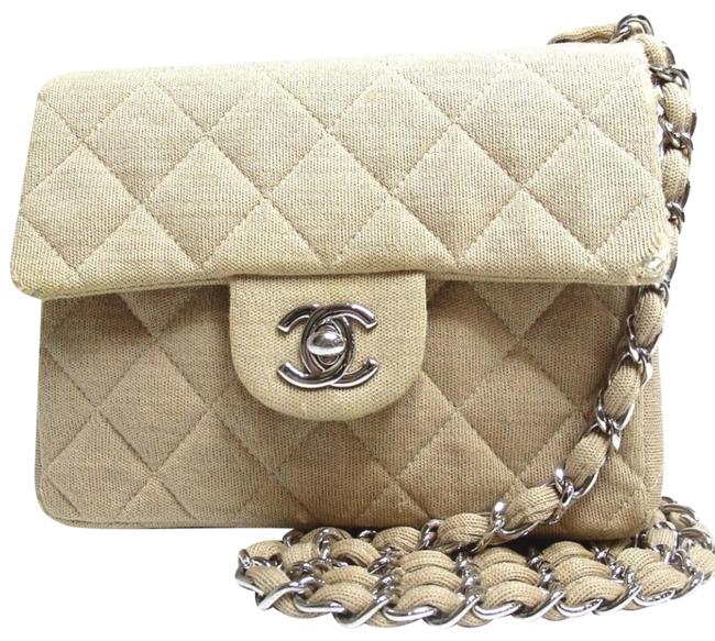 Chanel Quilted Square Mini Flap with 24k Plated Hw Beige Cloth Cross Body Bag 