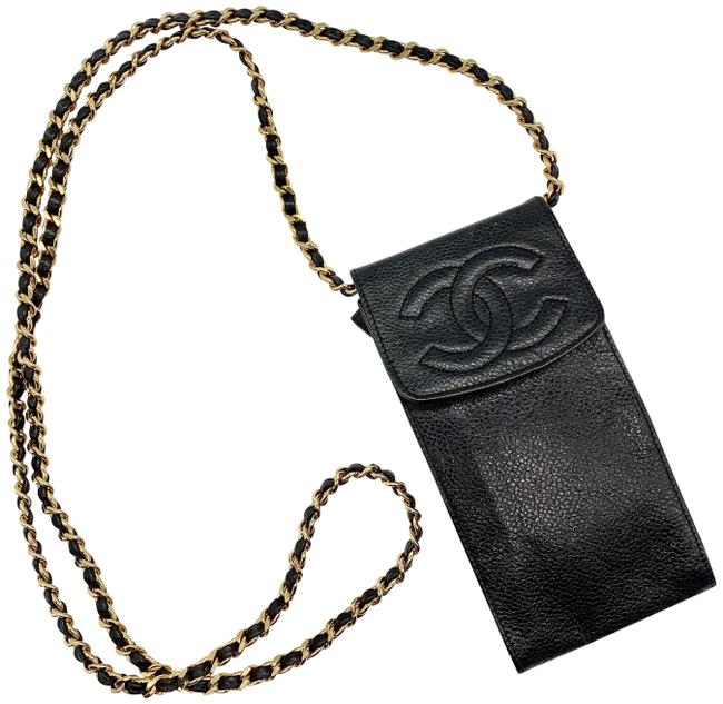 Chanel Rare Caviar Chain Strap Phone Holder Purse Black Cross Body Bag 