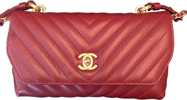 Chanel Rectangle Burgundy Calfskin Leather Cross Body Bag 