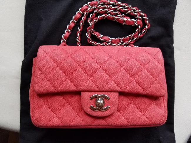Chanel Rectangular Mini Flap Dark Peony Pink Iridescent Caviar Cross Body Bag 