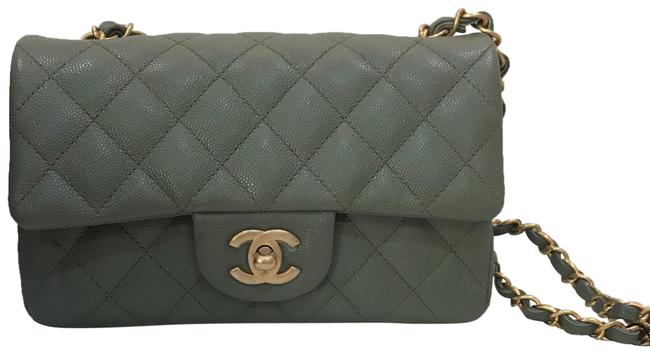 Chanel Rectangular Mini Iridescent Caviar Green Leather Cross Body Bag 