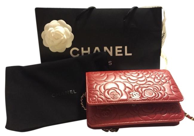 Chanel Wallet on Chain Camellia Woc Red Lambskin Cross Body Bag 
