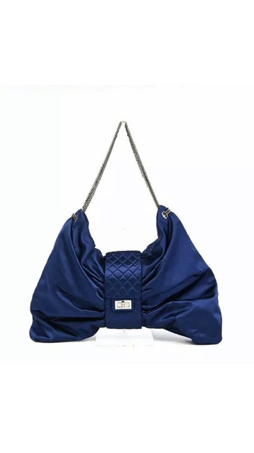 Chanel 255 Reissue Ribbon Metallic Blue Satin Cross Body Bag 