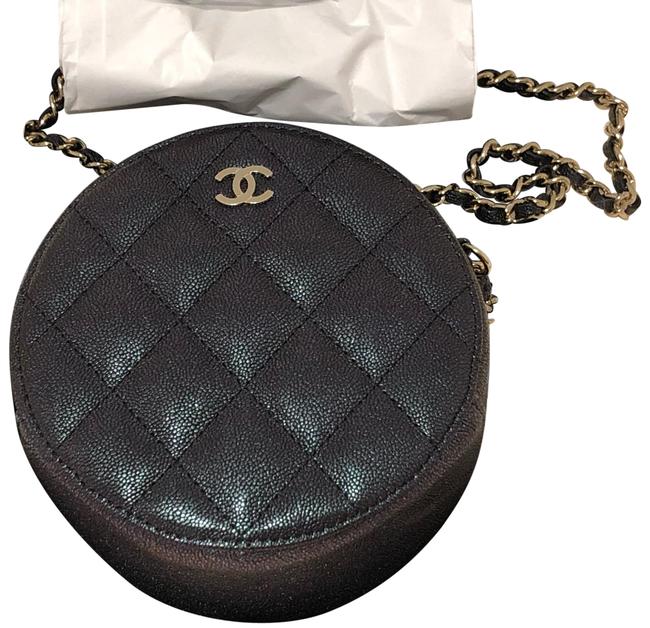 Chanel Round Black Iridescent Caviar Leather Cross Body Bag 