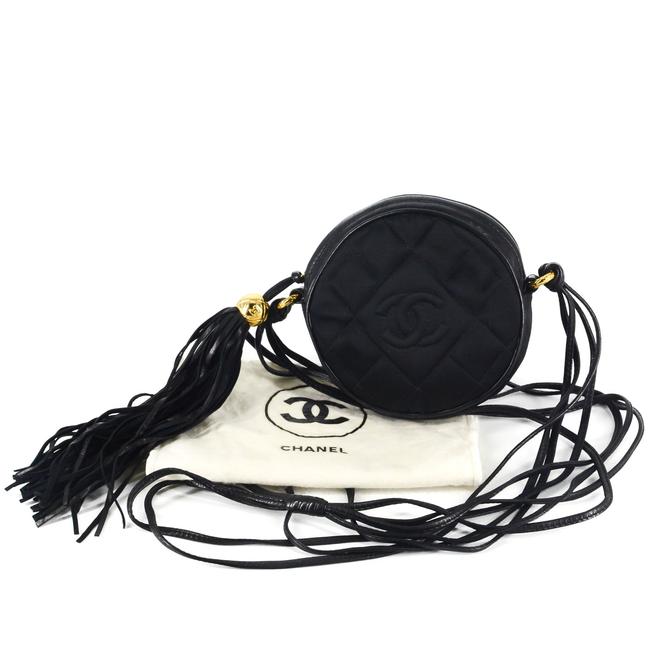 Chanel Round Quilted Mini Tassel Black Satin Cross Body Bag 