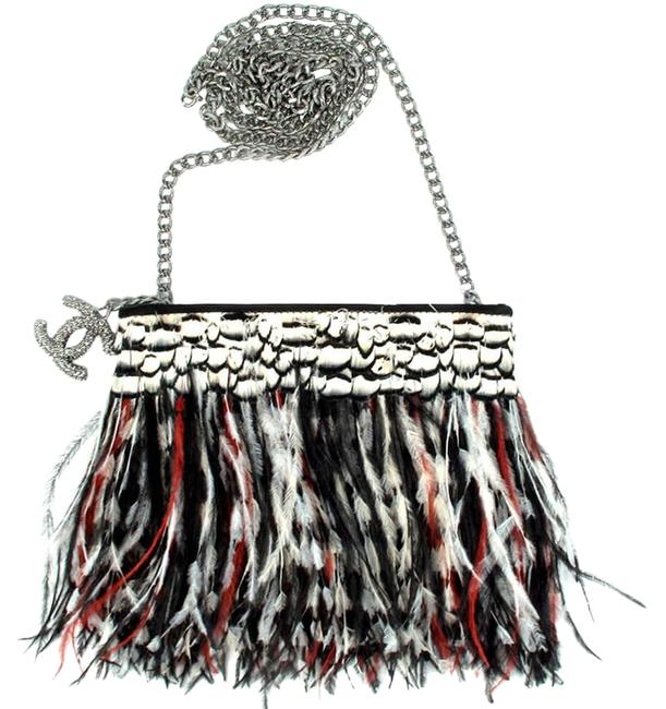 Chanel Shoulder Multicolor Red Ostrich Feather Cross Body Bag 