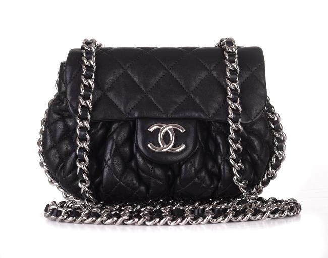 Chanel Shoulder Small Quilted Chain Around Purse Black Leather Cross Body Bag 