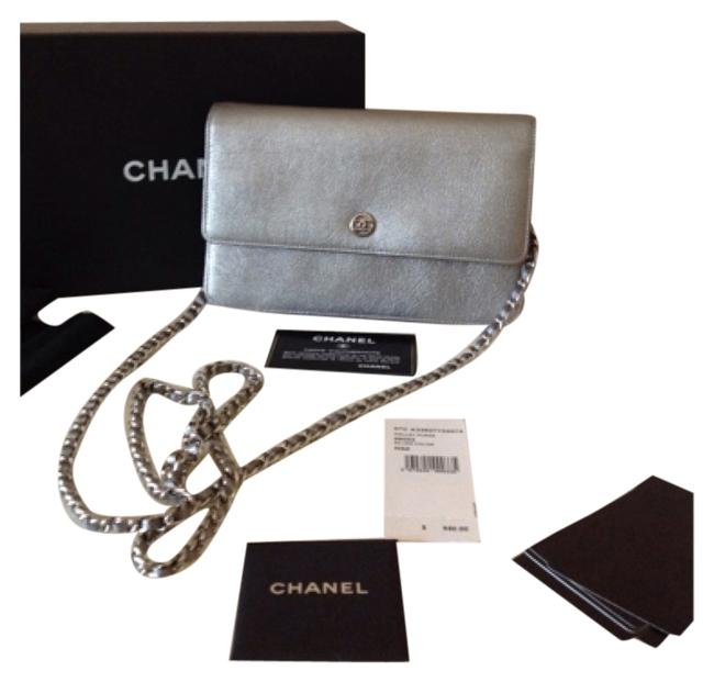 Chanel Silver Leather Cross Body Bag 