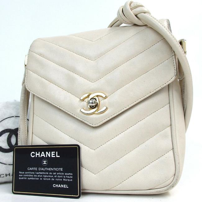 Chanel Single Flap Ivory Lambskin Leather Cross Body Bag 
