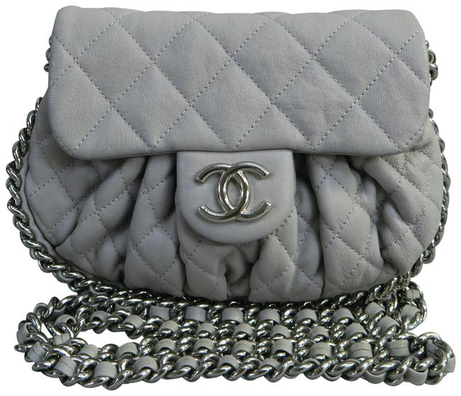 Chanel Small Chain Grey Calfskin Leather Cross Body Bag 