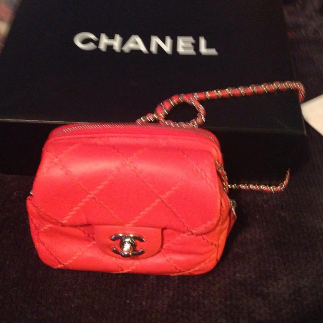 Chanel Small Red Coral Lamb Skin Cross Body Bag 