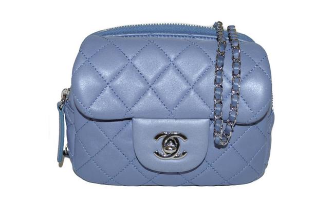 Chanel Small Wallet Chain Strap Lavender Blue Lambskin Leather Cross Body Bag 