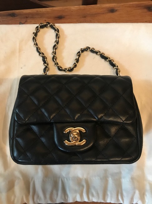 Chanel Smooth Black Lambskin Leather Cross Body Bag 