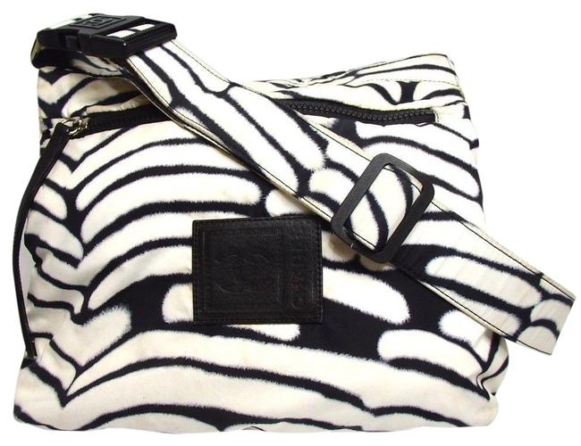 Chanel Shoulder Sport Line Black White Nylon Cross Body Bag 