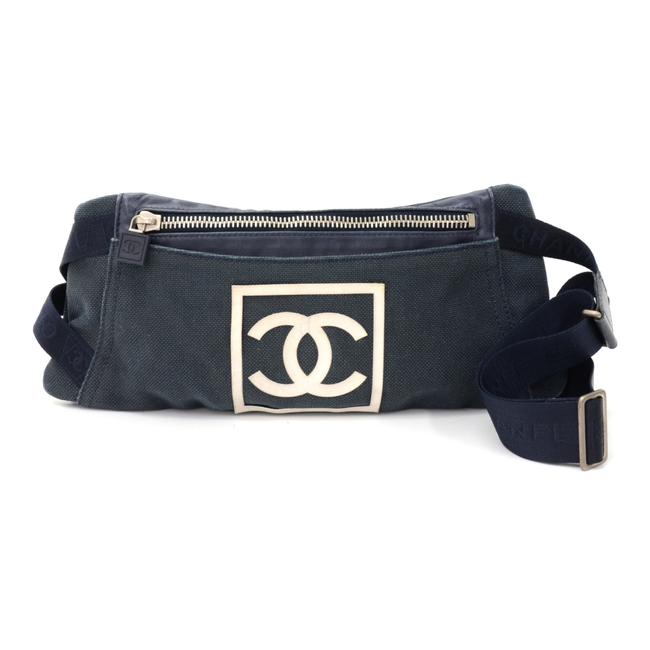 Chanel Sports Line Waist Pouch Cg198 Navy Canvas Cross Body Bag 